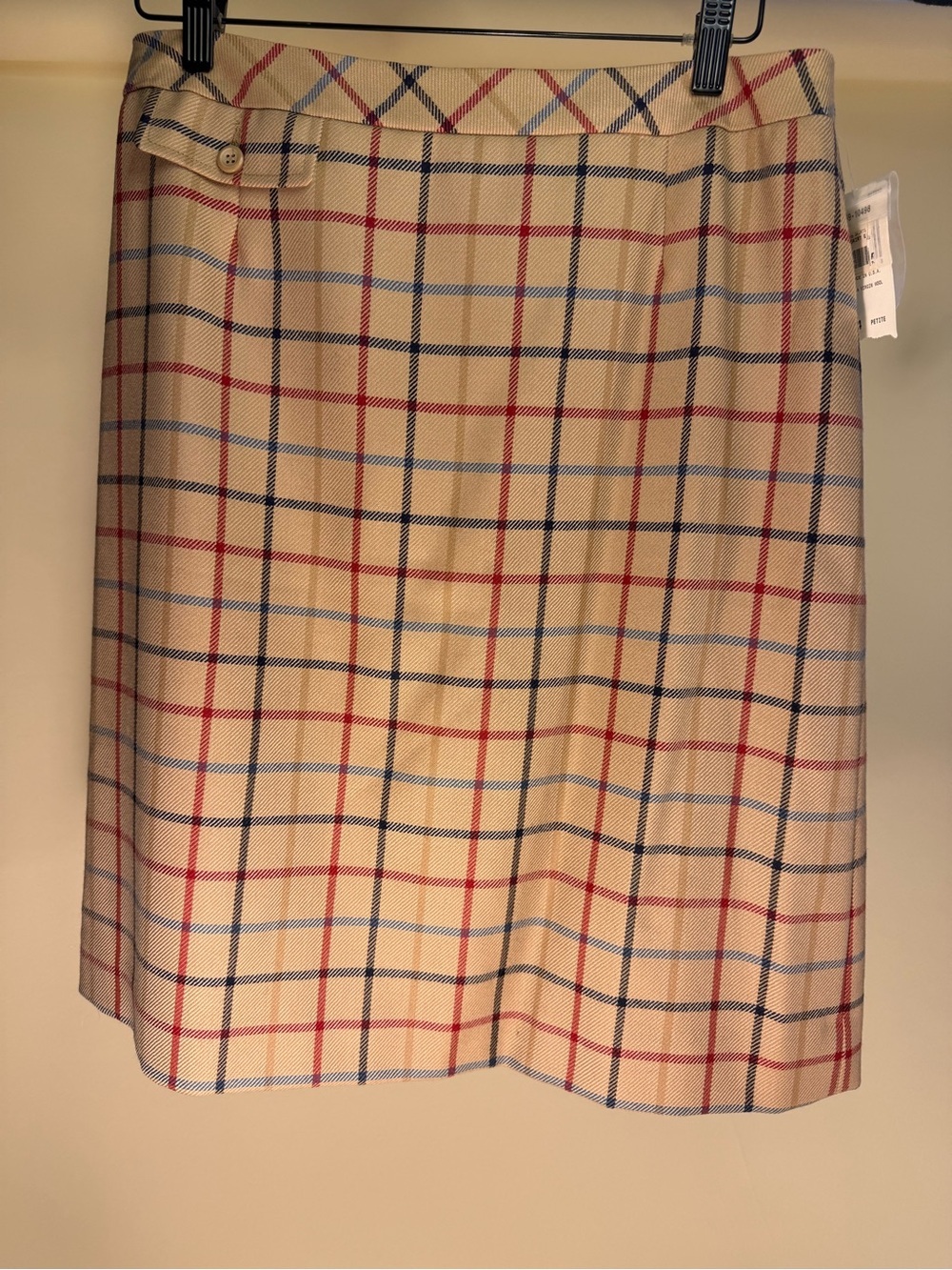 Pendleton Beige Plaid A-Line Skirt with Red & Navy Windowpane